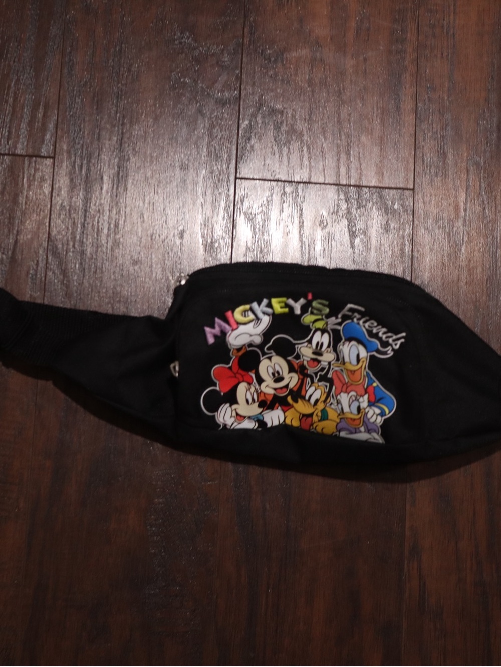 Disney Black Mickey & Friends Waist Bag with Colorful Character Art